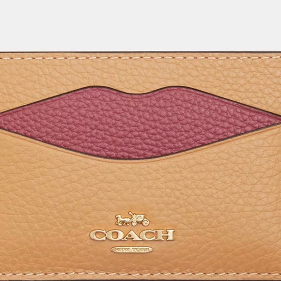 COACH Lip ID Card Tan/Pink Leather Card Case - Picture 1 of 10